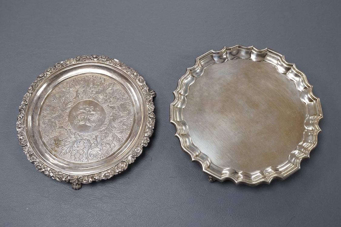 A George V silver waiter by Tessiers Ltd, London, 1925, diameter 15.9cm, together with a George V Scottish silver waiter, James McKay, Edinburgh, 1828, 15.6oz.